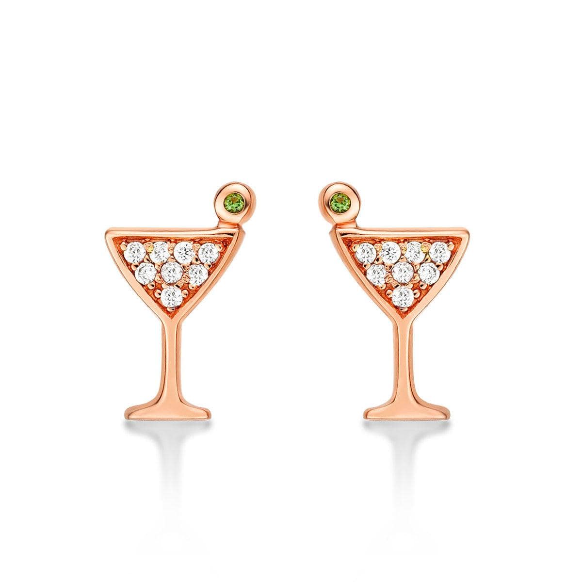 Rose Gold Cocktail Glass Stud Earrings for Women - namana.london