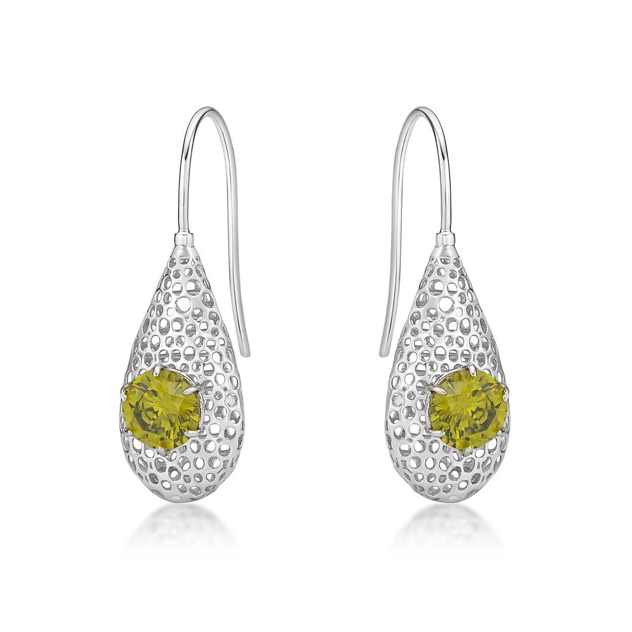 925 Sterling Silver Drop Earrings for Women with Light Green Stones - namana.london