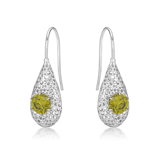 925 Sterling Silver Drop Earrings for Women with Light Green Stones - namana.london