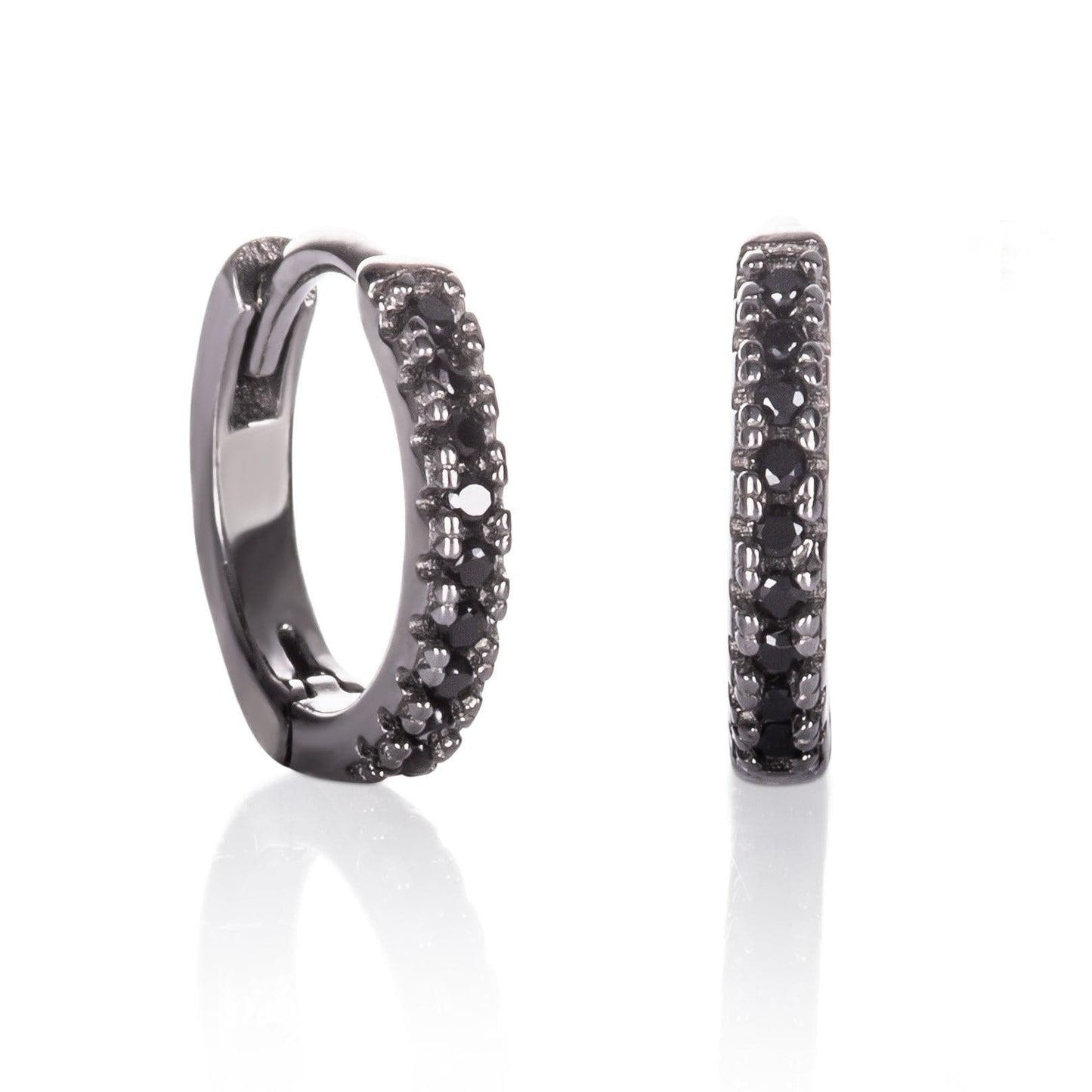925 Sterling Silver Mini Black Hoop Earrings for Women - namana.london