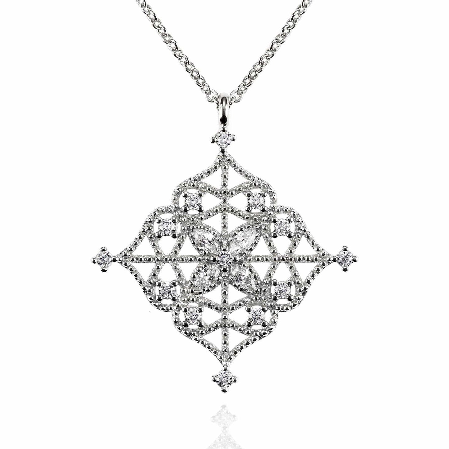 Arabesque Filigree Silver Pendant Necklace with Cubic Zirconia - namana.london