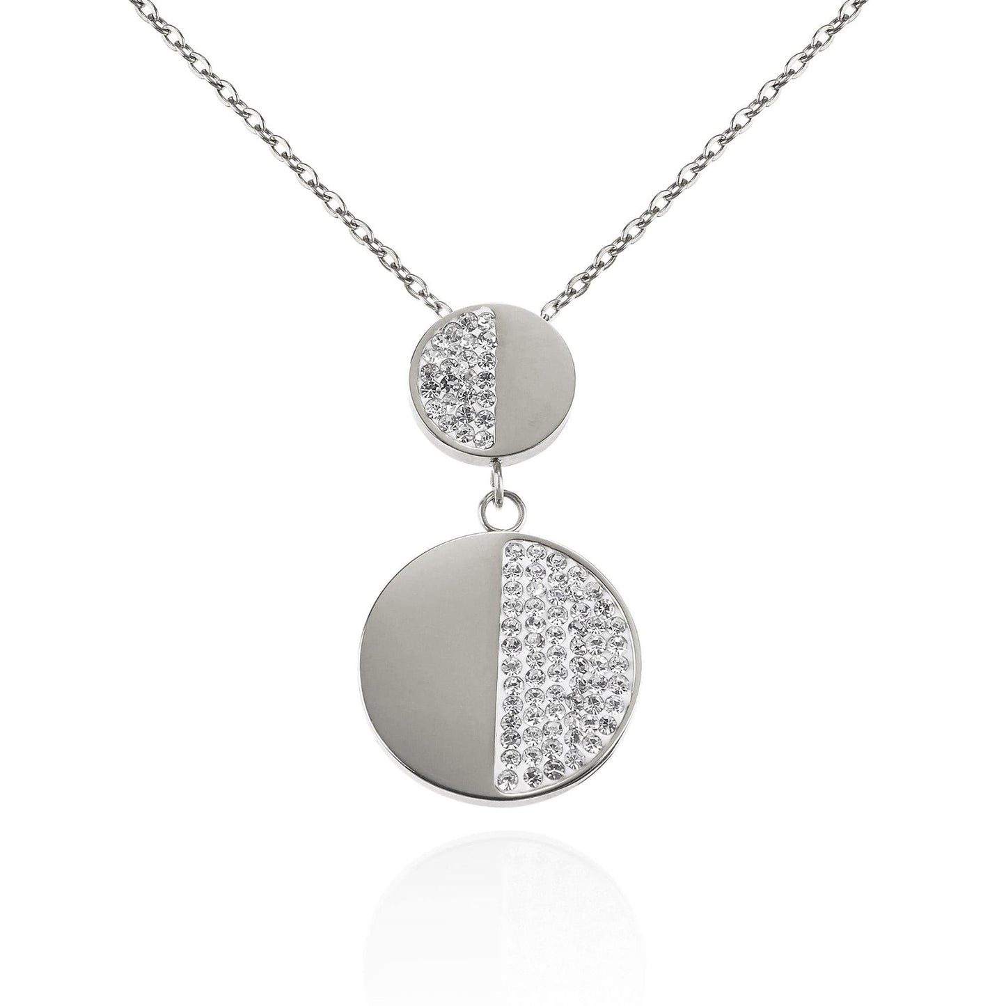 Double Disc Pendant Necklace with Swarovski Crystals - namana.london