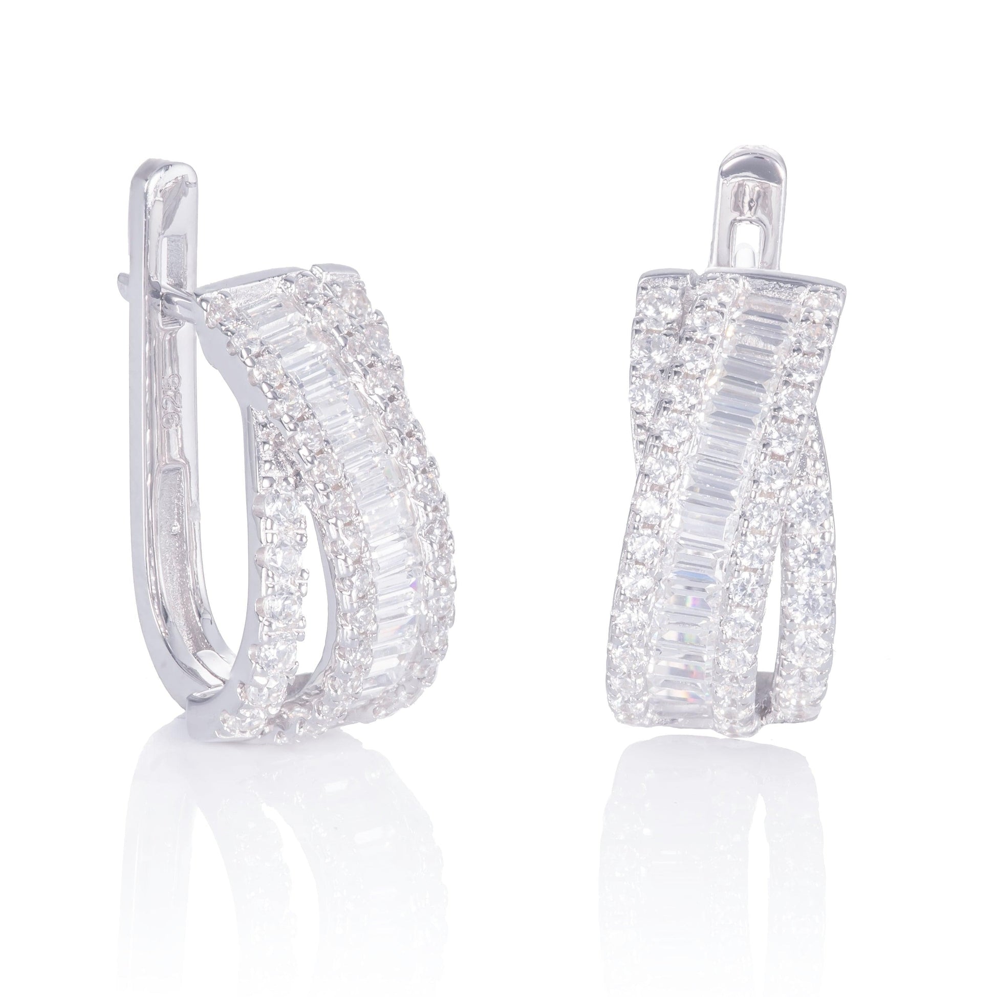 Sterling Silver Large Hoop Earrings for Women with Baguette Stones - namana.london