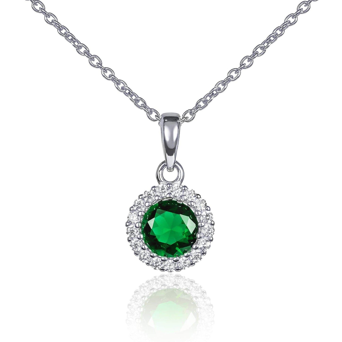 925 Sterling Silver Green Halo Pendant Necklace for Women. - namana.london