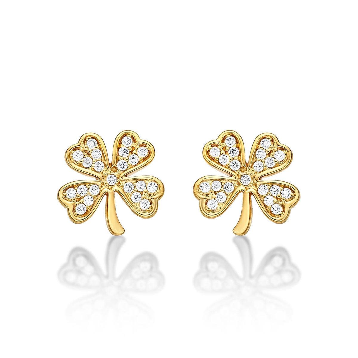 Gold Plated 4 Leaf Clover Stud Earrings for Women - namana.london
