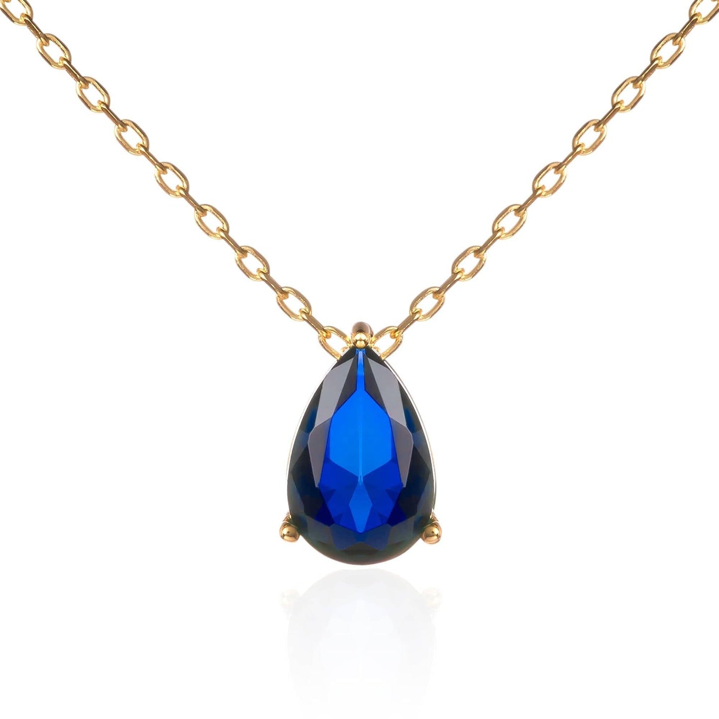 Gold Plated Blue Pear Pendant Necklace for Women. - namana.london