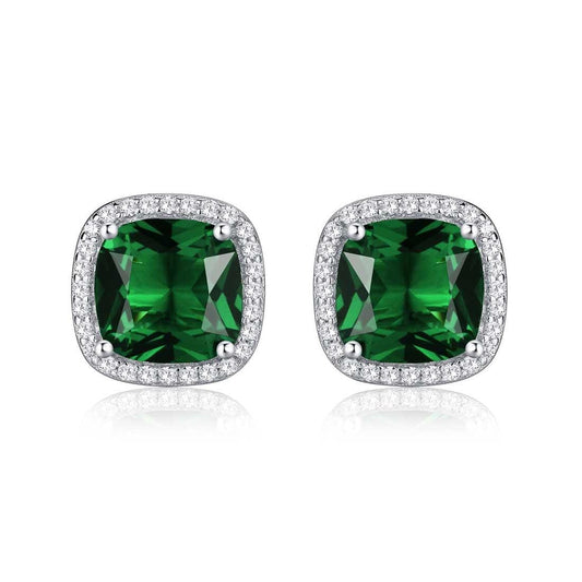 925 Sterling Silver Cushion Shaped Green Halo Stud Earrings for Women - namana.london