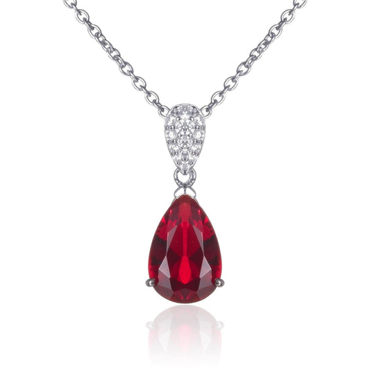Sterling Silver Red Teardrop Pendant Necklace For Women - namana.london