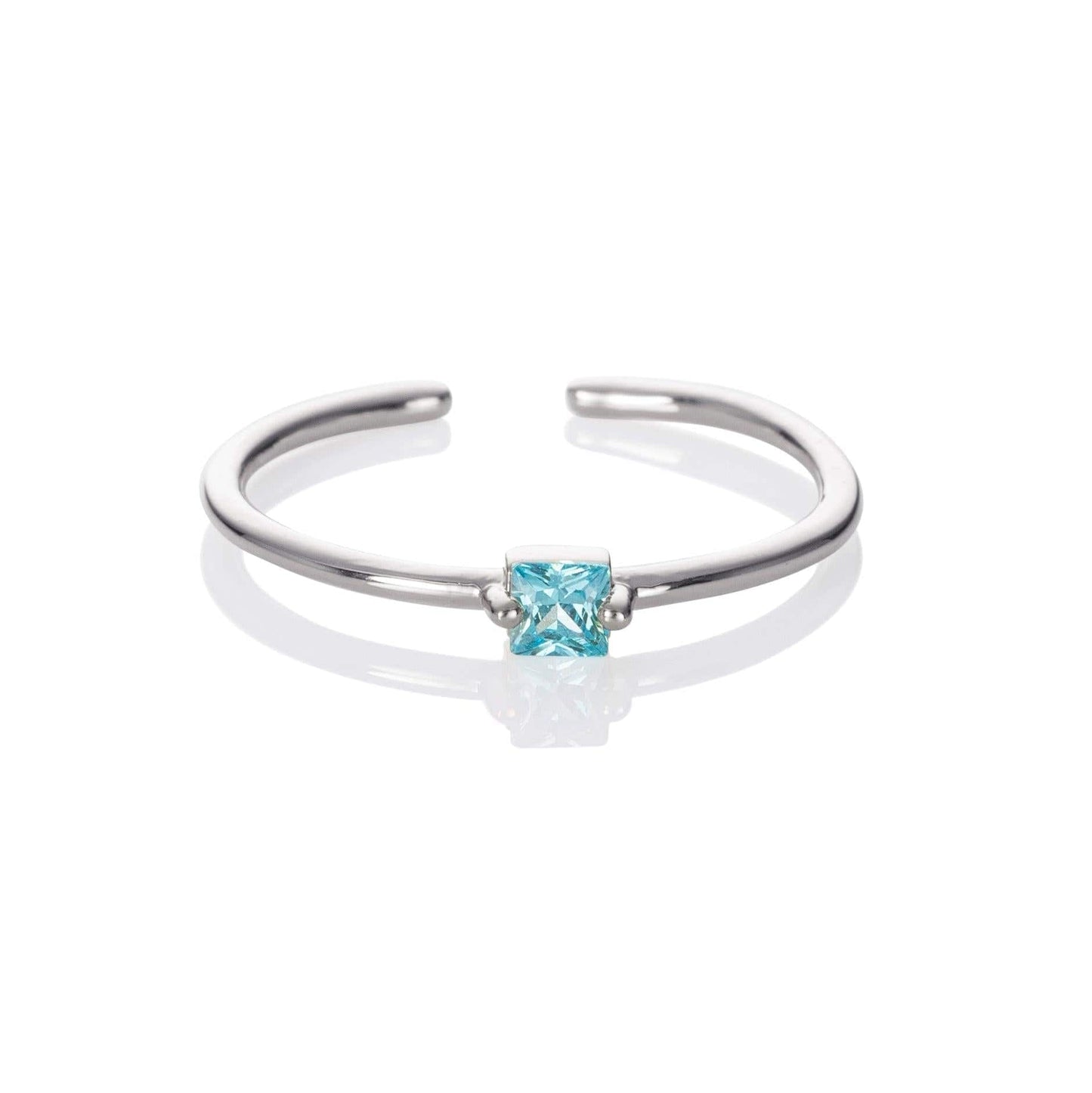 Adjustable Light Blue Ring for Women with a Square Zirconia Stone - namana.london