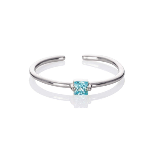 Adjustable Light Blue Ring for Women with a Square Zirconia Stone - namana.london