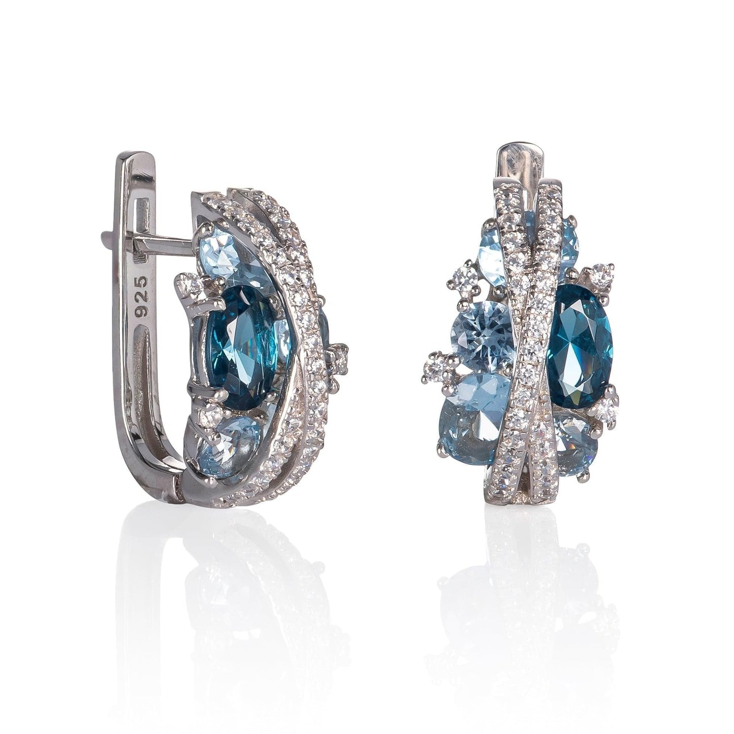 Sterling Silver Hoop Earrings for Women with Blue Stones - namana.london
