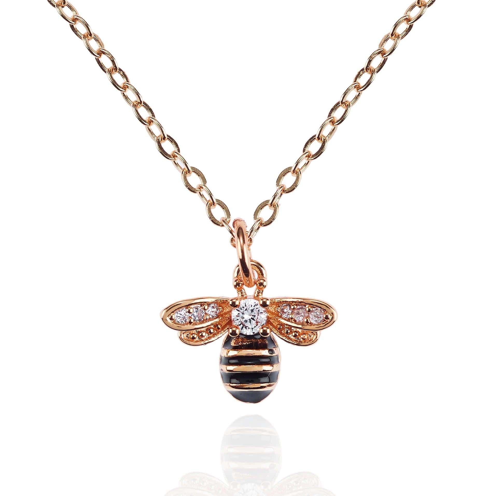 Dainty Rose Gold Bumble Bee Necklace for Women and Teen Girls