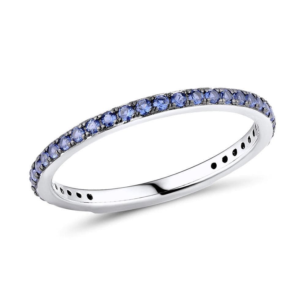 Skinny Sterling Silver Band Ring for Women with Blue Cubic Zirconia Stones - namana.london