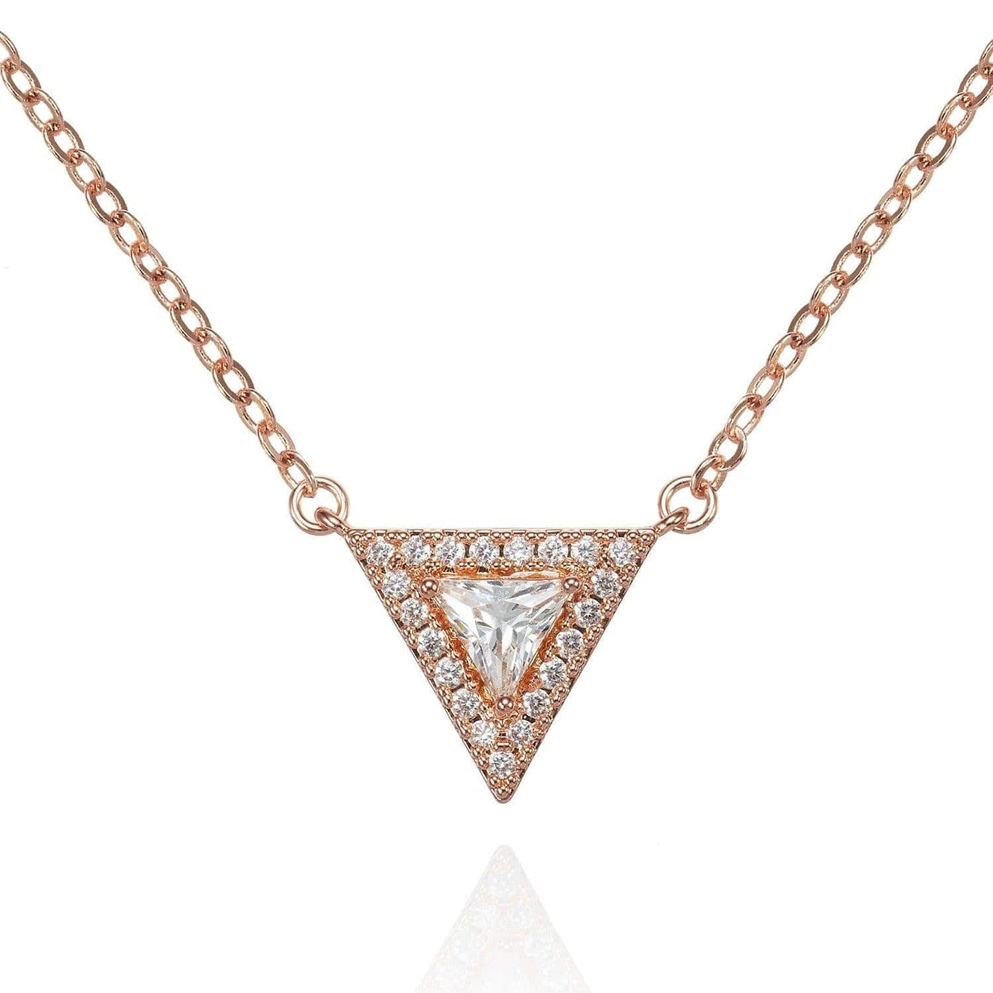 Rose Gold Trillion Pendant Necklace with Cubic Zirconia - namana.london