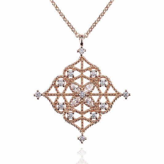 Rose Gold Arabesque Pendant Necklace with Cubic Zirconia - namana.london
