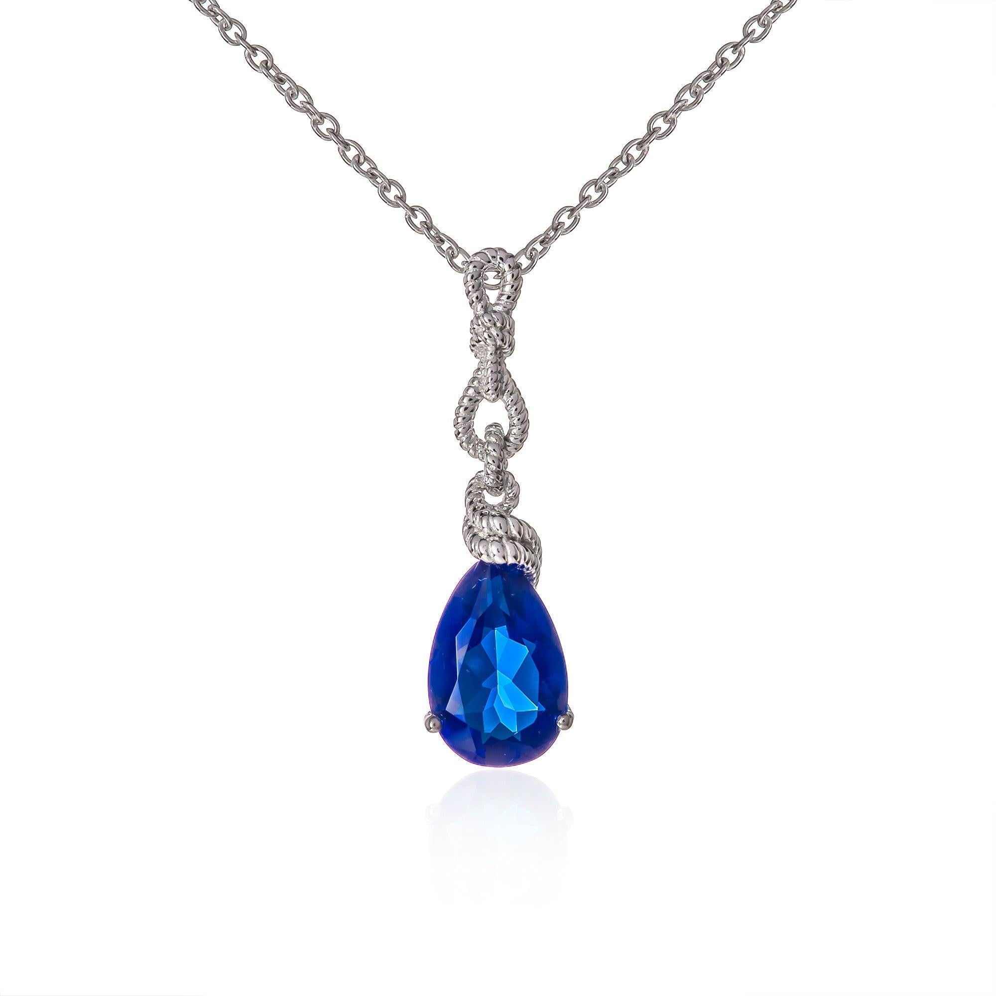 925 Sterling Silver Royal Blue Teardrop Pendant Necklace for Women