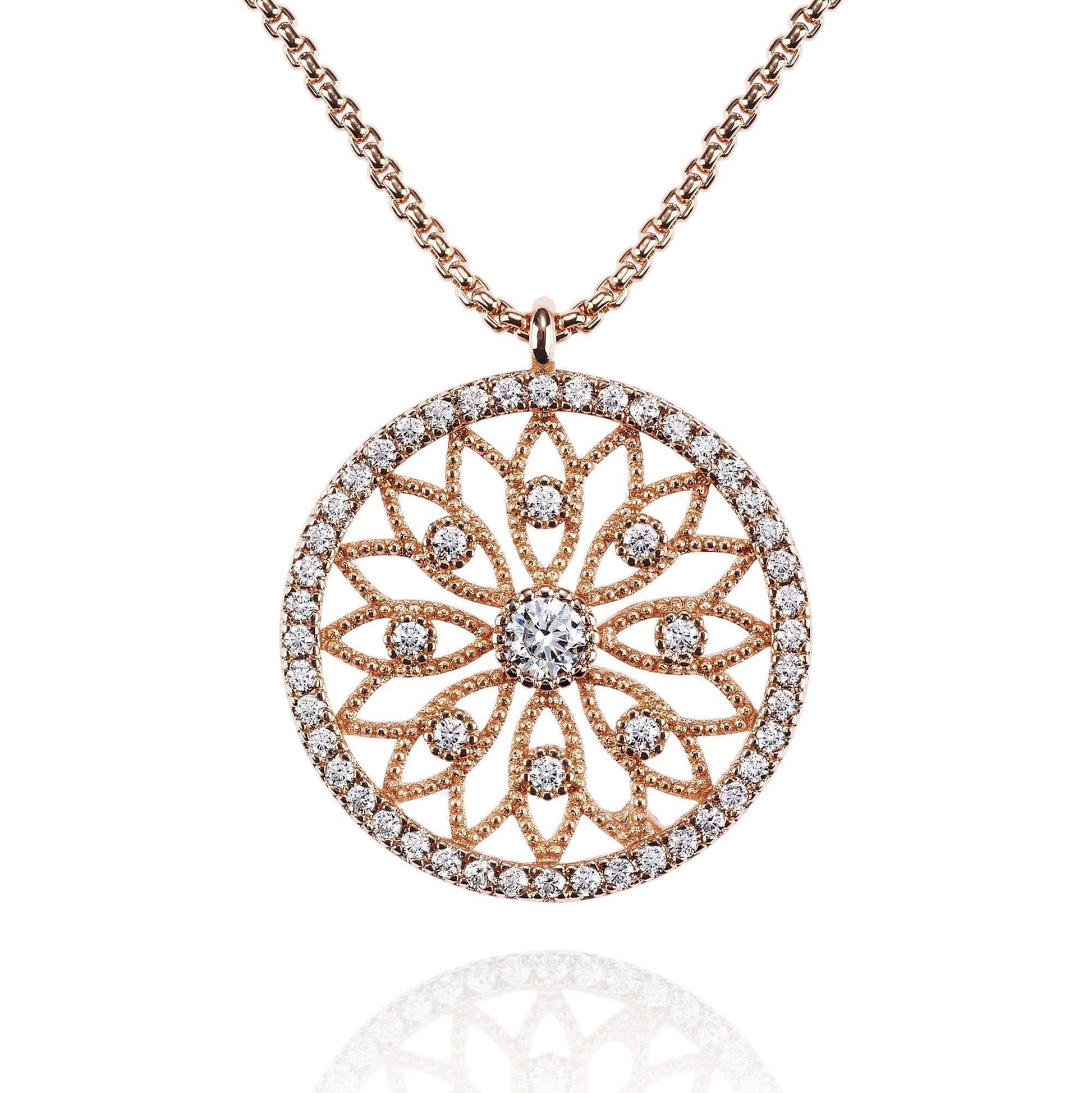 Rose Gold Mandala Arabesque Pendant Necklace with Cubic Zirconia - namana.london