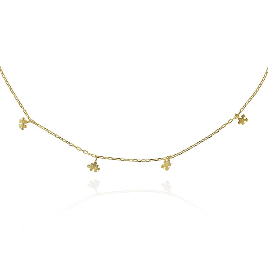 Gold Puzzle Collar Necklace with Jigsaw Charms - namana.london