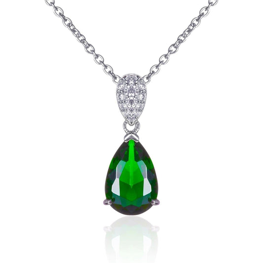 Sterling Silver Green Teardrop Pendant Necklace For Women - namana.london