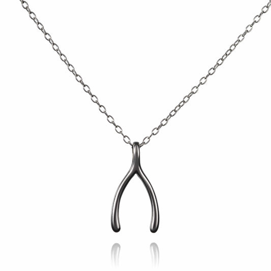 Sterling Silver Wishbone Pendant Necklace - namana.london