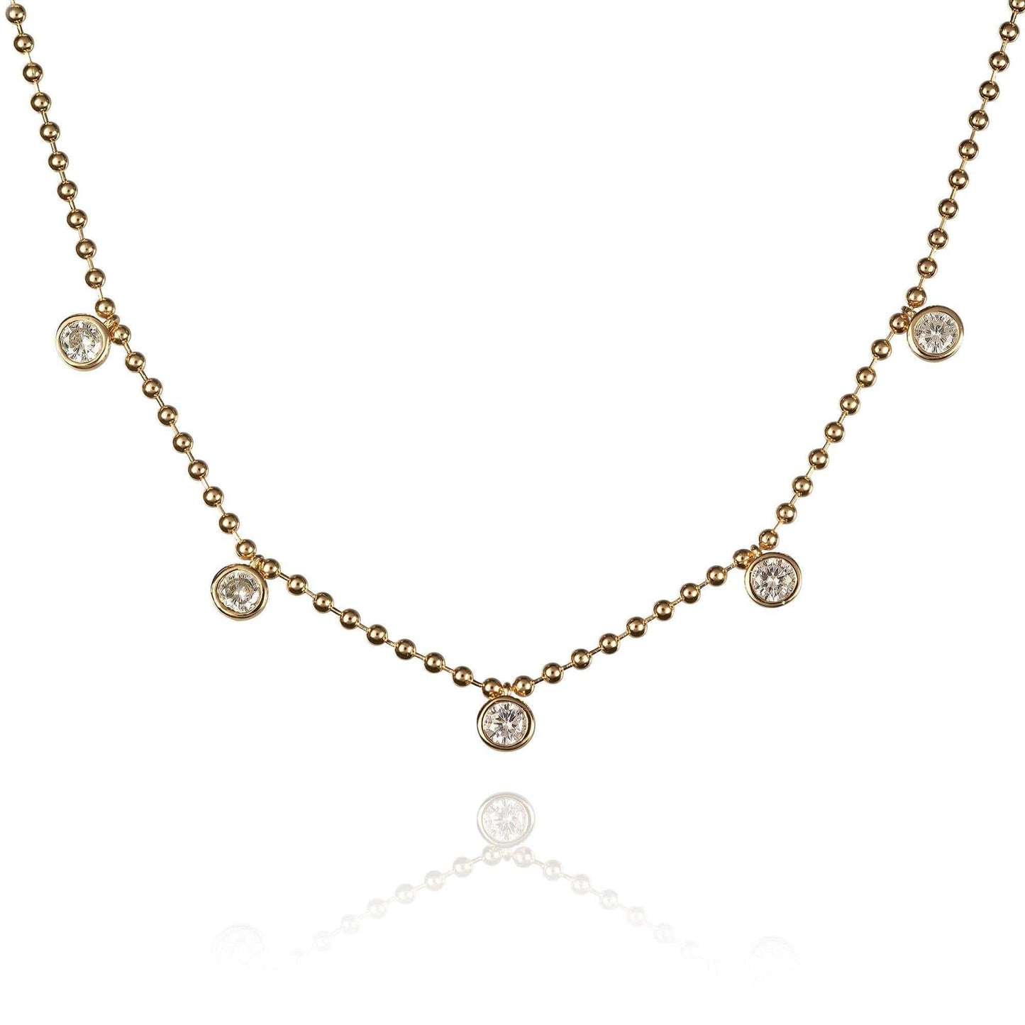 Gold Beaded Choker Necklace for Women with Round Stones - namana.london