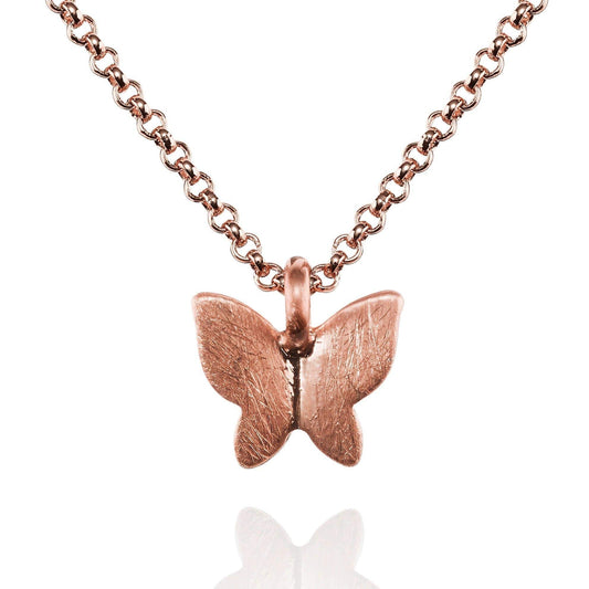 Rose Gold Butterfly Pendant Necklace with Brushed Finish - namana.london
