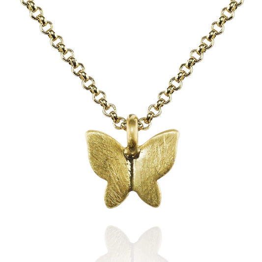 Gold Butterfly Pendant Necklace with Brushed Finish - namana.london