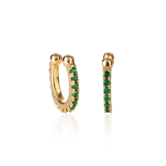 Pair of Gold Ear Cuffs with Green Cubic Zirconia Stones - namana.london