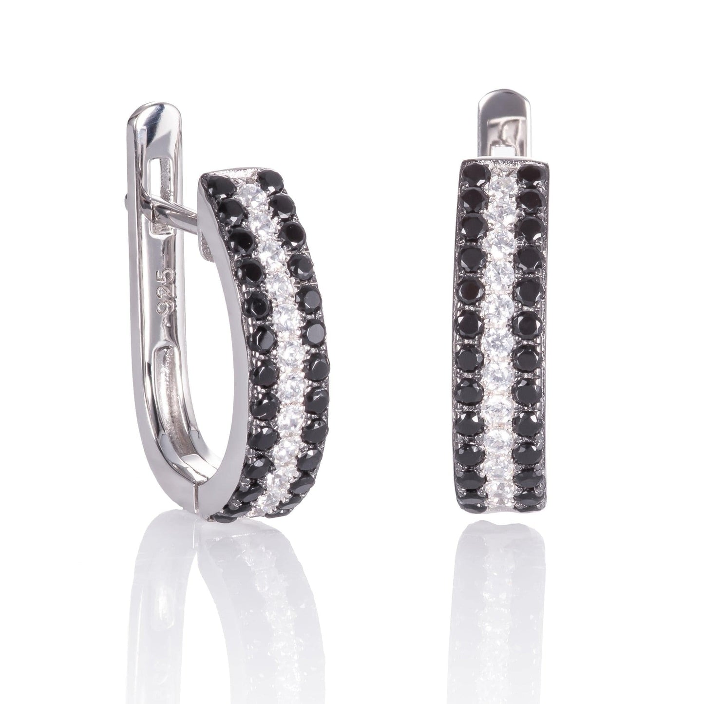 Sterling Silver Hoop Earrings for Women with Black Stones - namana.london