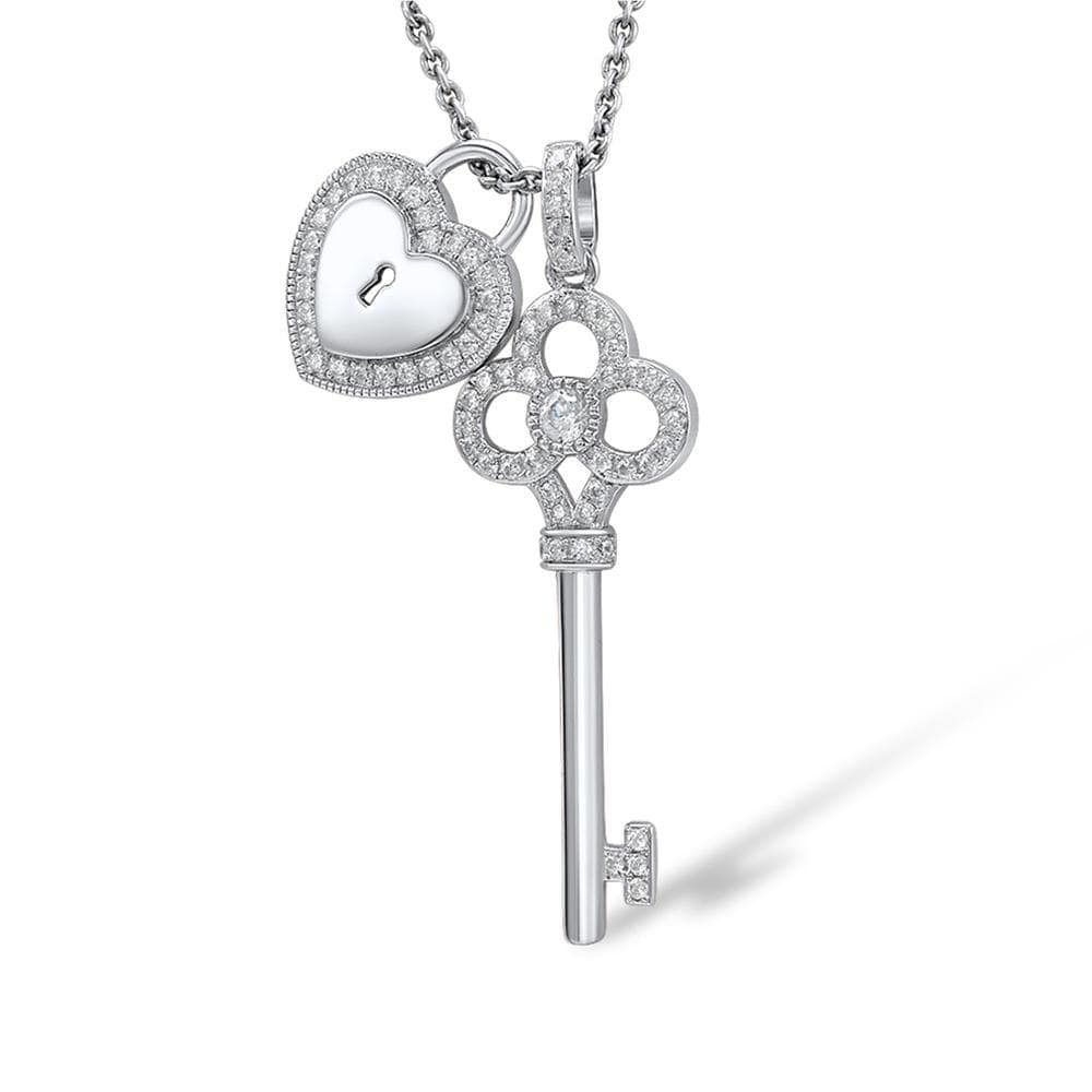 Sterling Silver Heart and Key Necklace for Women - namana.london