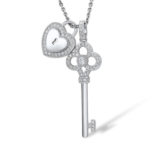 Sterling Silver Heart and Key Necklace for Women - namana.london