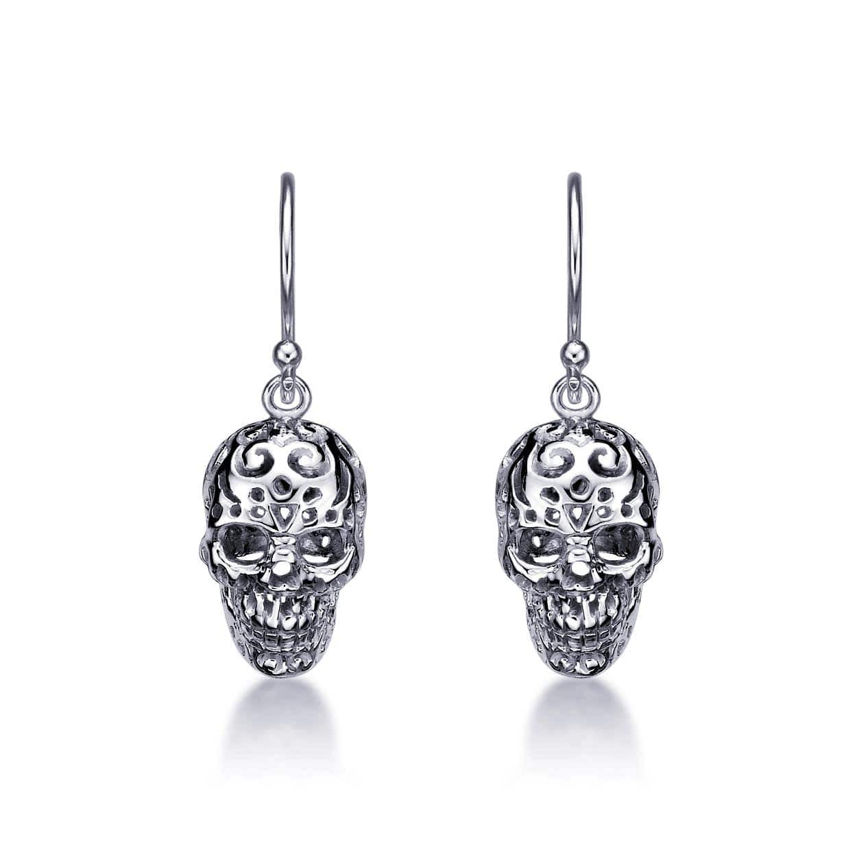 925 Sterling Silver Oxidised Skull Drop Earrings for Women - namana.london