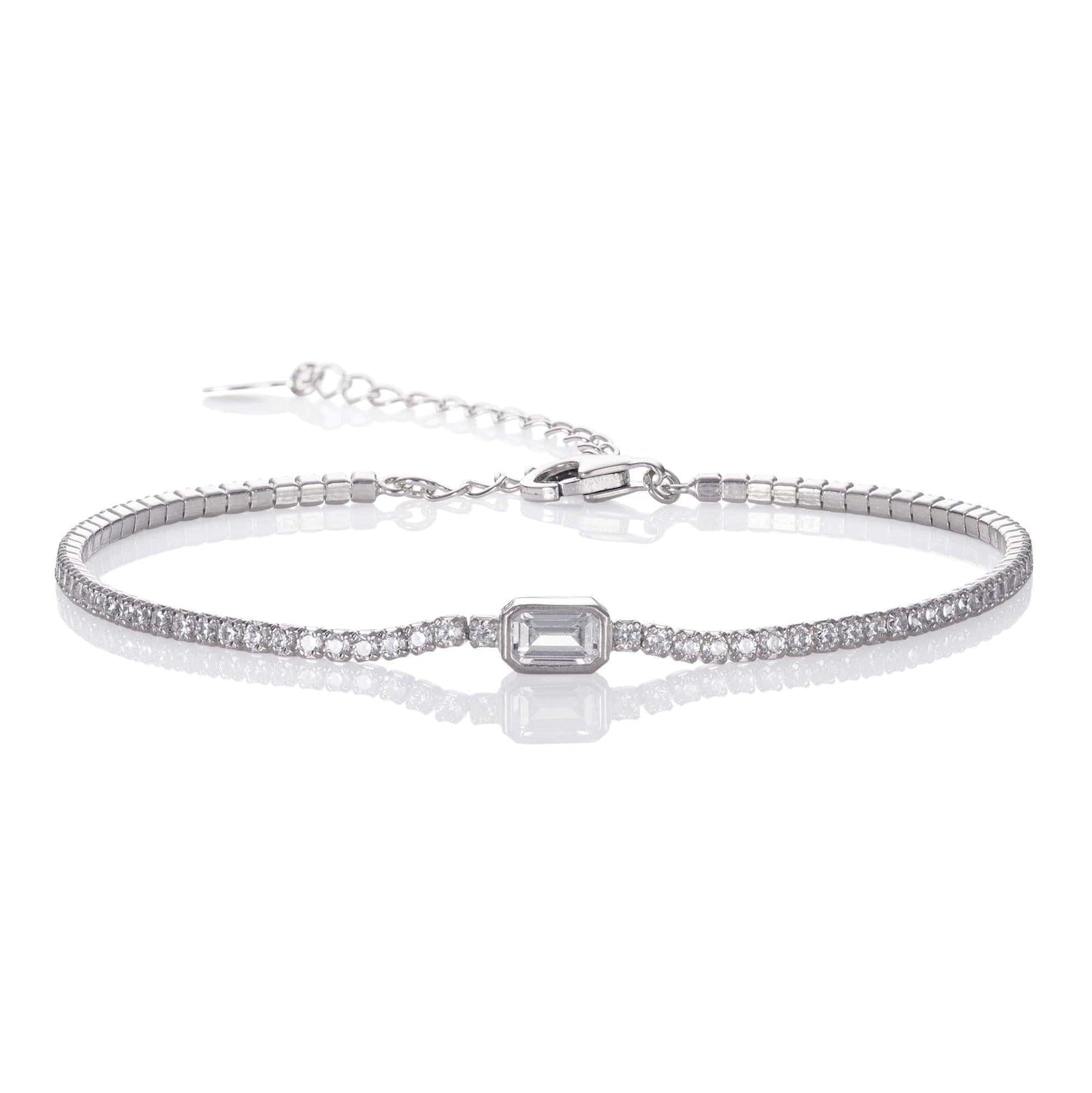 925 Sterling Silver Skinny Tennis Bracelet with a Baguette Stone - namana.london