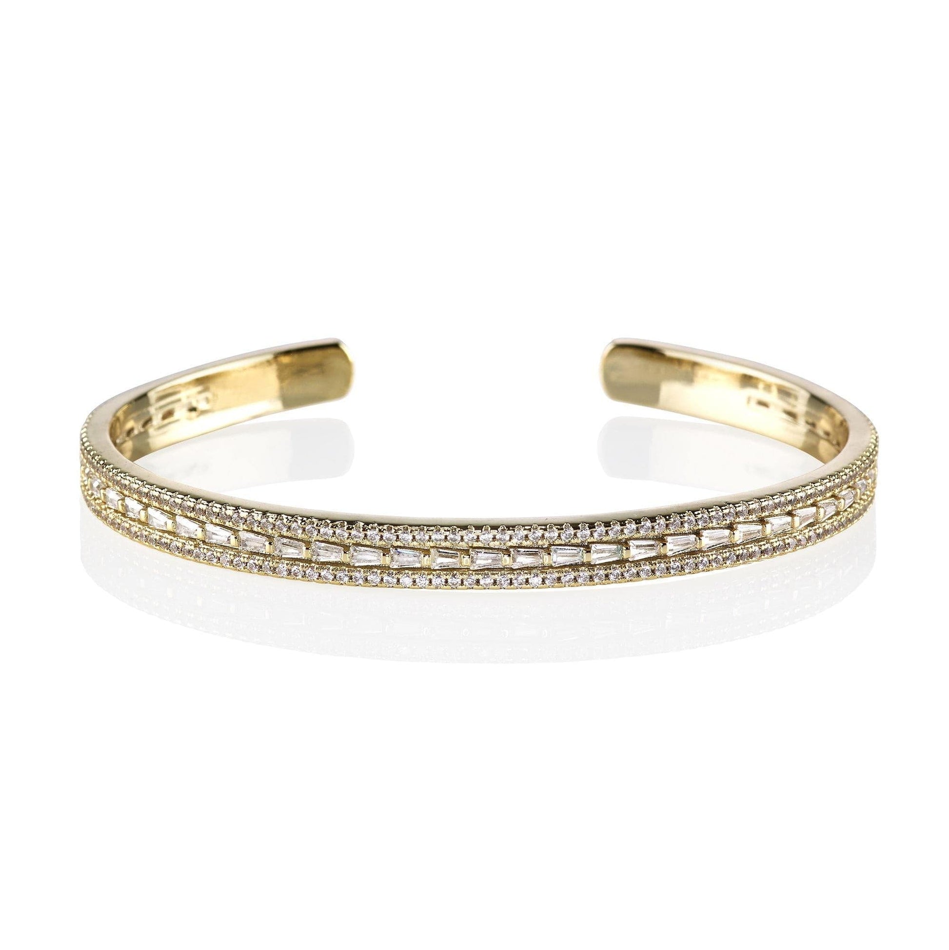 Gold Paragon Cuff Bangle with Cubic Zirconia - namana.london