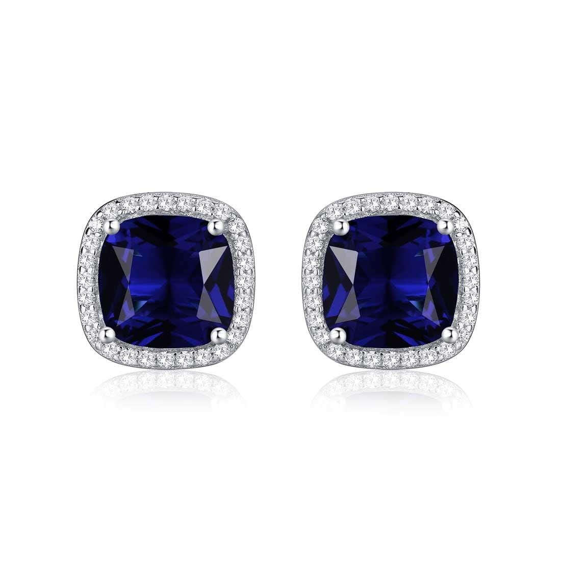 925 Sterling Silver Cushion Shaped Blue Halo Stud Earrings for Women - namana.london