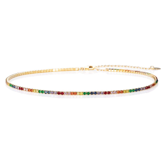 Gold Plated Skinny Rainbow Choker Necklace for Women - namana.london