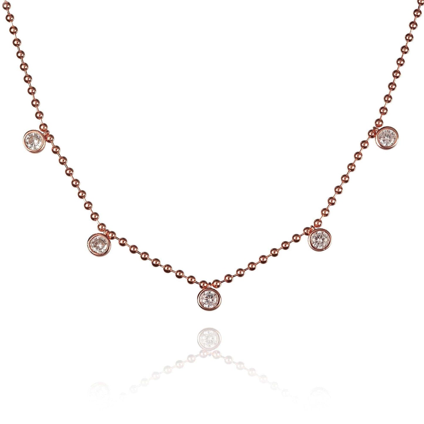 Rose Gold Beaded Choker Necklace for Women with Round Stones - namana.london