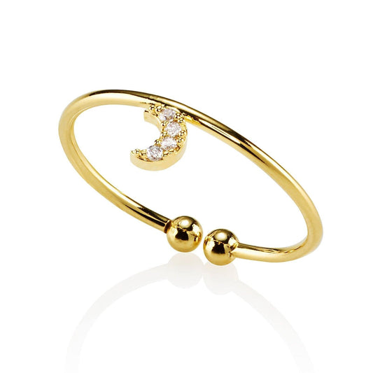 Dainty Gold Half Moon Ring for Women with Cubic Zirconia - namana.london