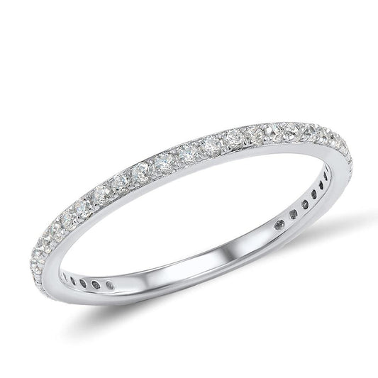 Skinny Sterling Silver Band Ring for Women with Cubic Zirconia Gemstones - namana.london