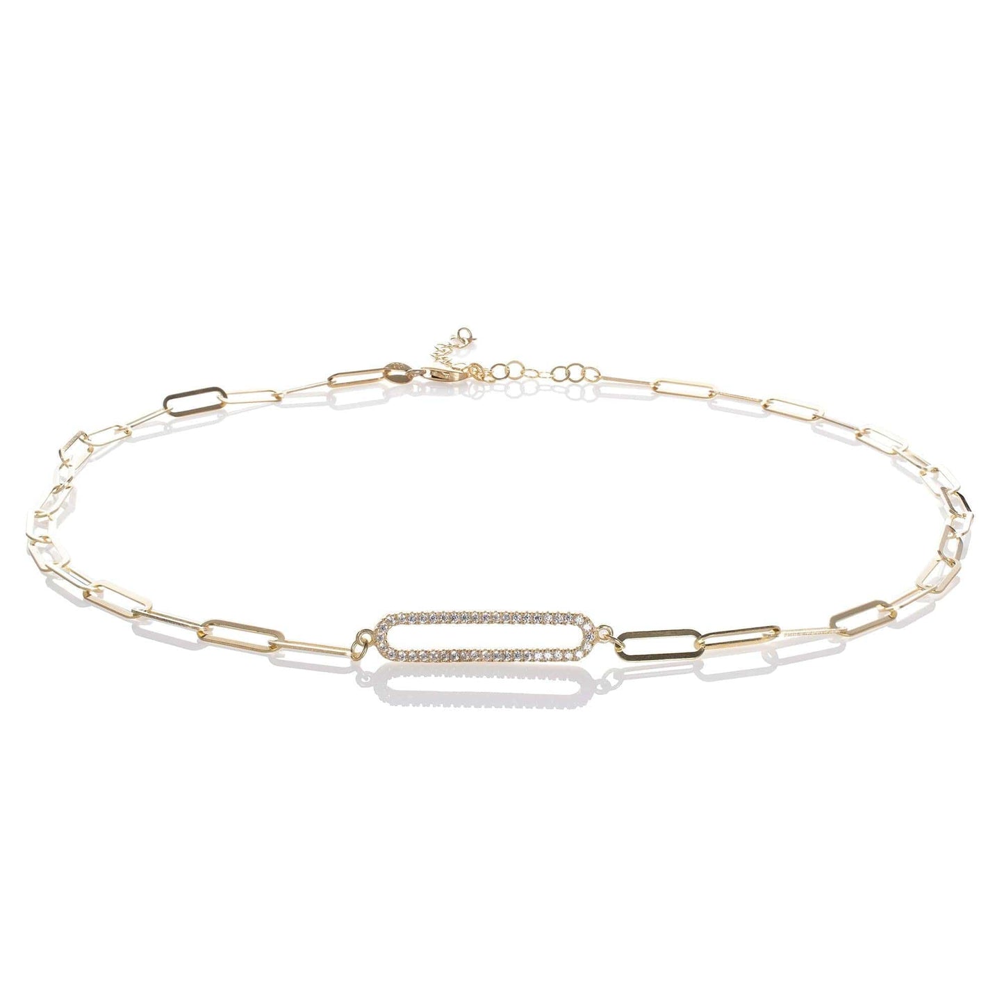 Gold Plated Link Chain Choker Necklace for Women with Cubic Zirconia Stones - namana.london