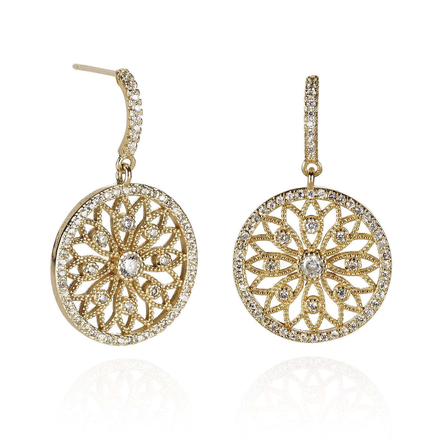 Gold Mandala Arabesque Dangle Earrings with Cubic Zirconia - namana.london