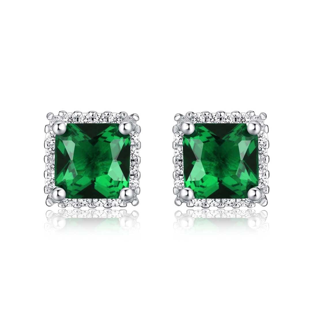 925 Sterling Silver Square Shaped Green Halo Stud Earrings for Women - namana.london