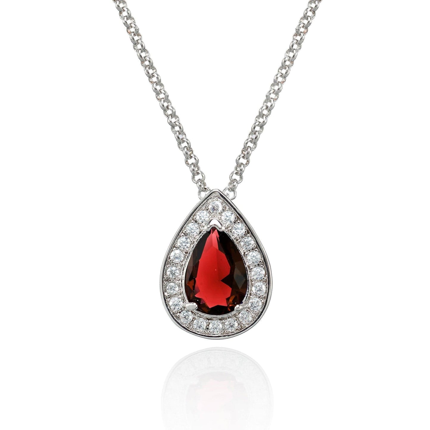 Teardrop Pendant Necklace with a Red Cubic Zirconia Gemstone - namana.london