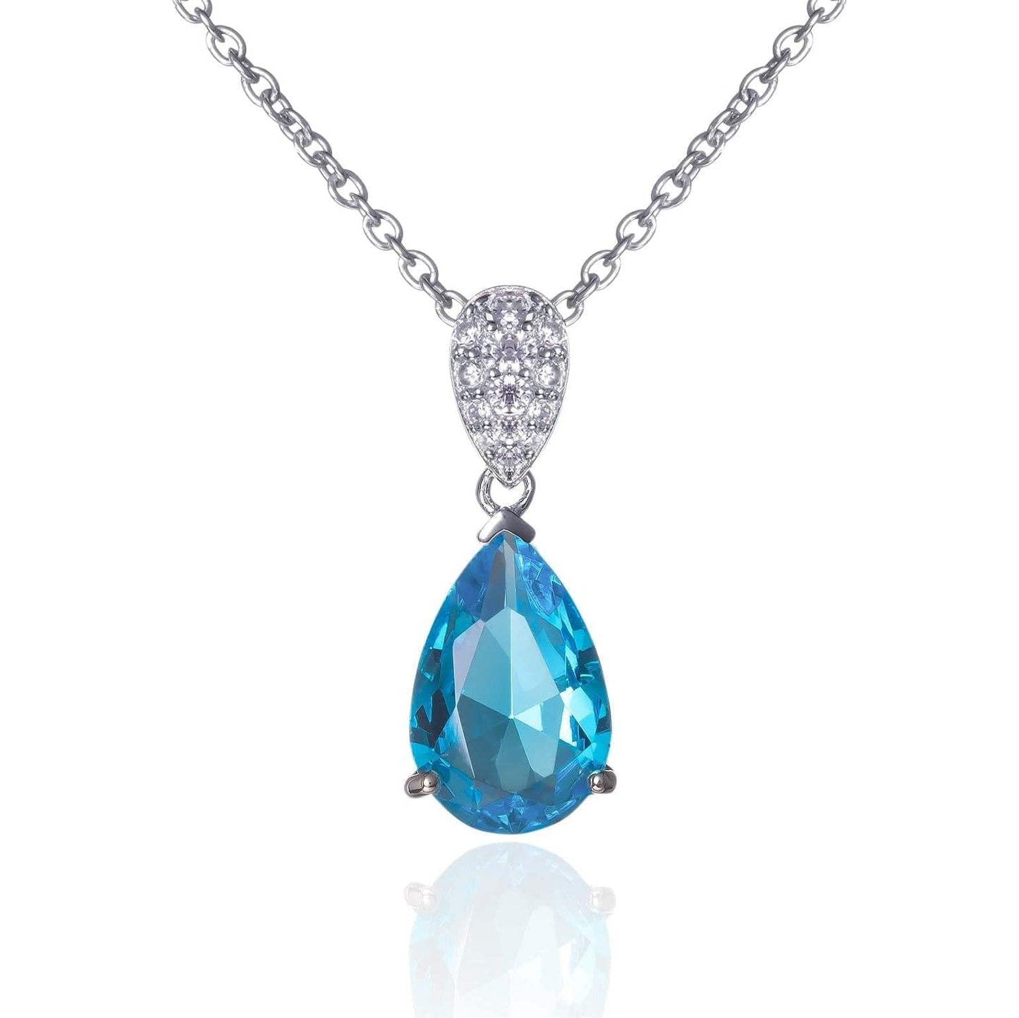 Sterling Silver Light Blue Teardrop Pendant Necklace for Women - namana.london