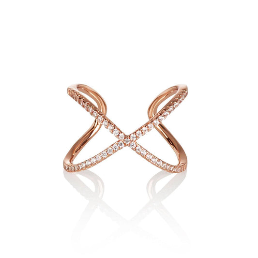 Adjustable Rose Gold Cross Ring for Women with Cubic Zirconia Stones - namana.london