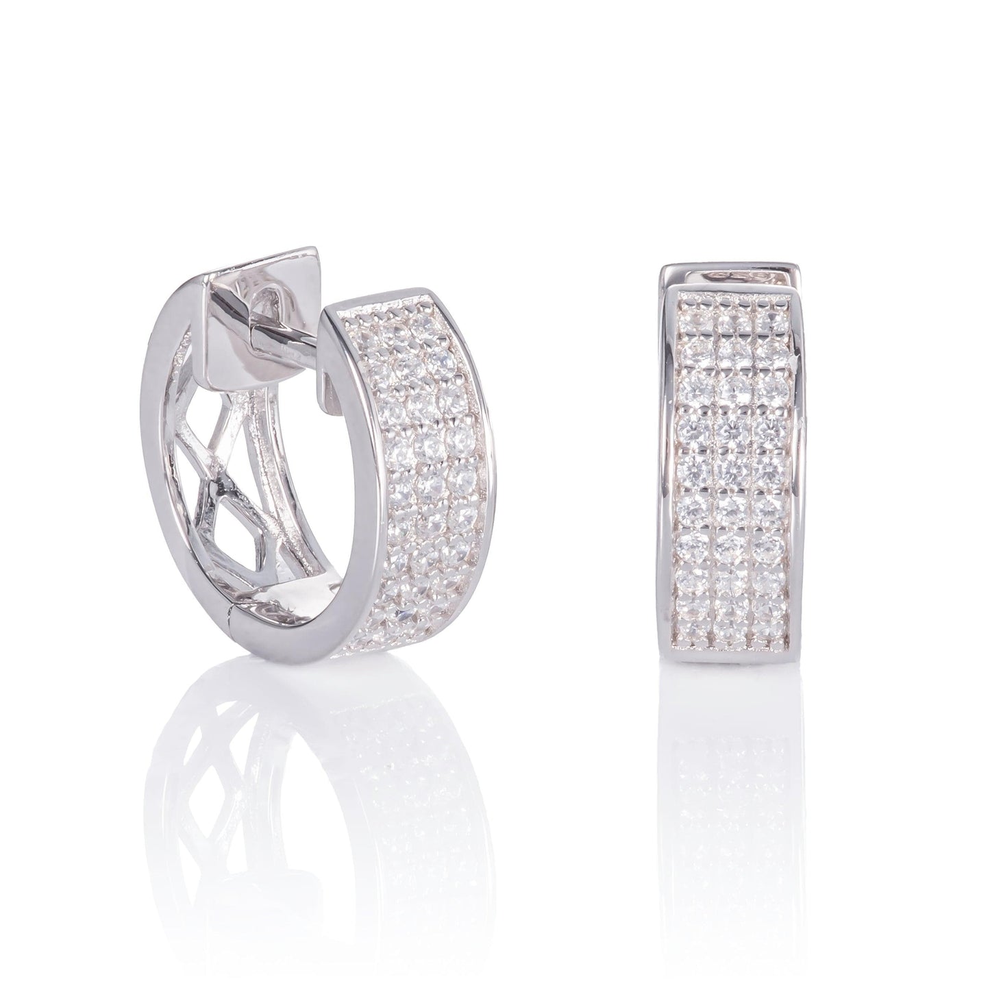 Sterling Silver Micro Pave Silver Hoops for Women. - namana.london