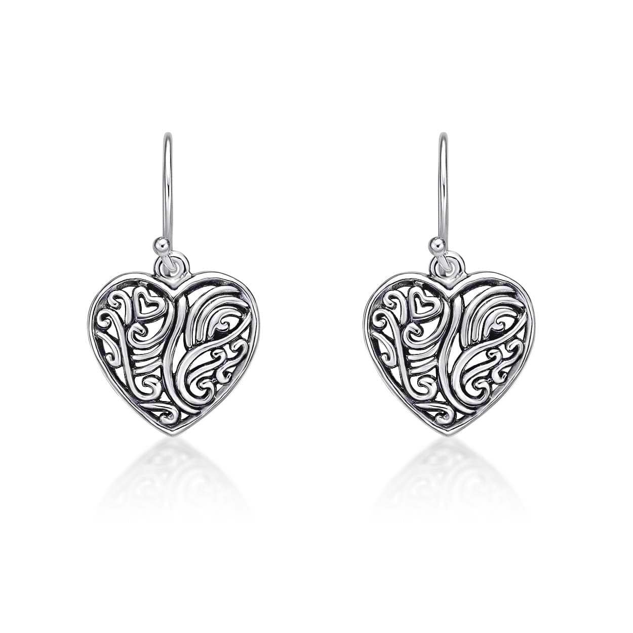 925 Sterling Silver Intricate Heart Drop Earrings for Women - namana.london