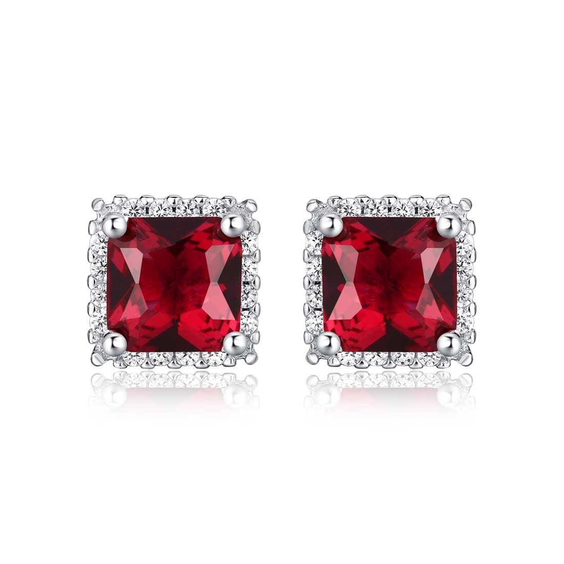925 Sterling Silver Square Shaped Red Halo Stud Earrings for Women - namana.london