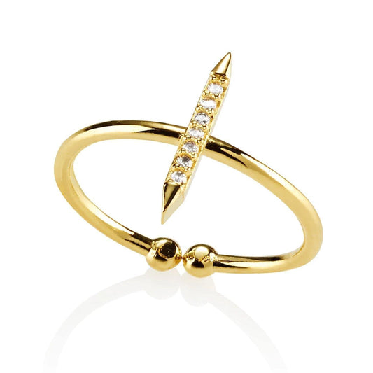 Dainty Gold Bar Ring for Women with Cubic Zirconia - namana.london