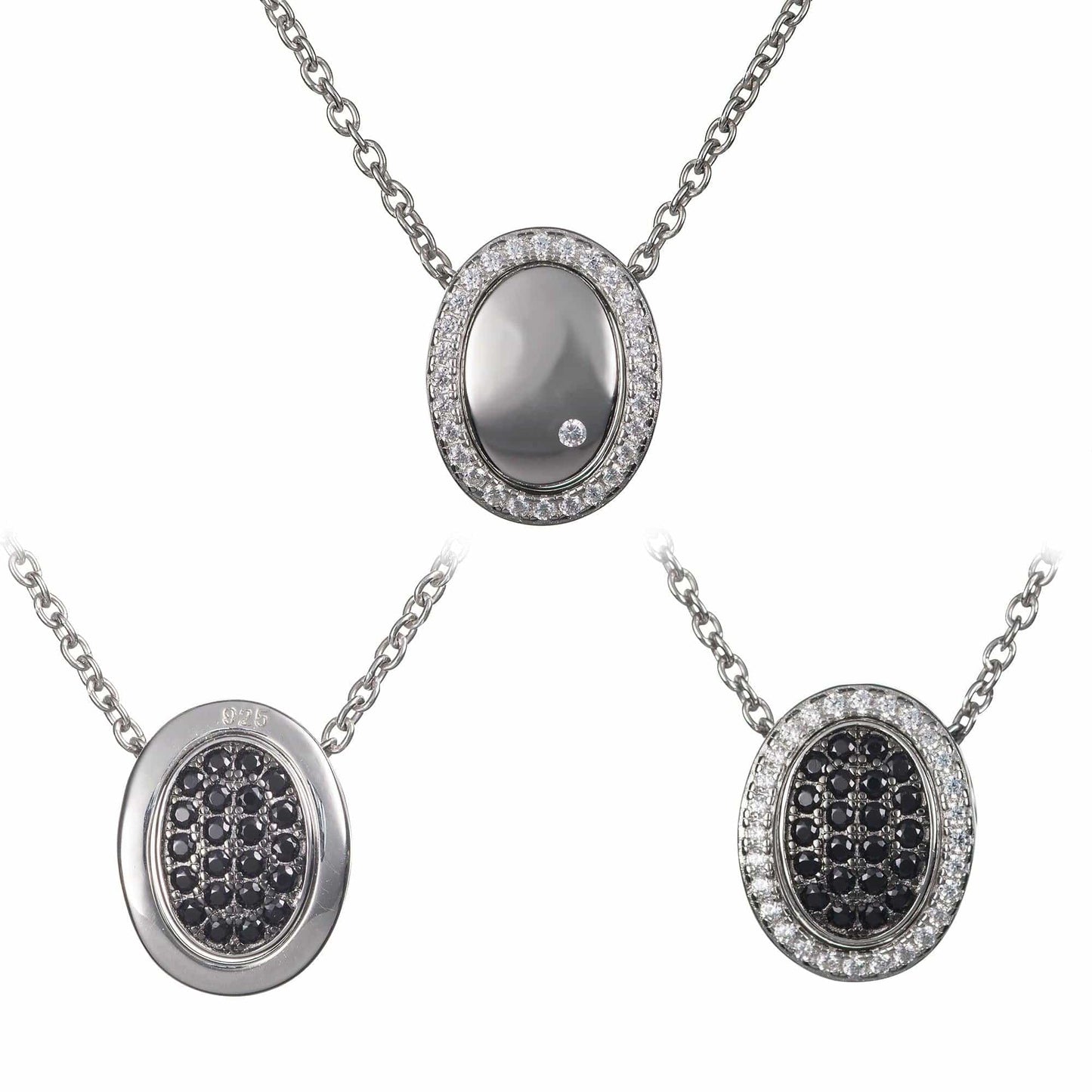 Sterling Silver Multi Wear Black and White Reversible Pendant Necklace - namana.london